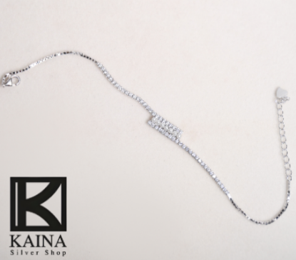 صورة اسوارة فضة 925  على شكل مستطيل المزين بلآلئ