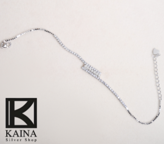 صورة اسوارة فضة 925  على شكل مستطيل المزين بلآلئ